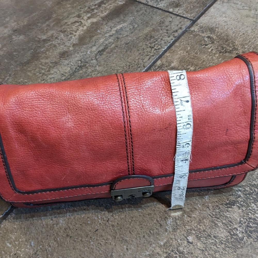 Vintage Fossil Y2K Leather Flap Chain Strap Baddie Shoulder Bag Pinky Red - Picture 13 of 16